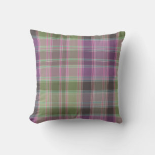 Coussin Tartan classique vert et lilas
