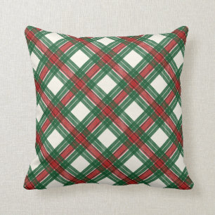 Coussin Tartan de Noël blanc vert rouge