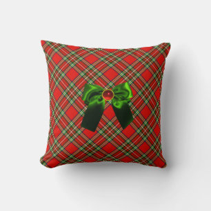COUSSIN TARTAN ÉCOSSAIS ET ROUGE GREEN BOWS NOËL PARTI