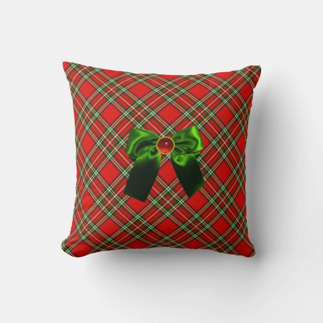 COUSSIN TARTAN ÉCOSSAIS ET ROUGE GREEN BOWS NOËL PARTI (Recto)