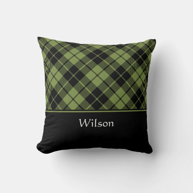 Coussin Tartan écossais vert Plaid Nom personnalisé (Recto)