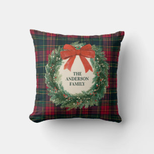 Coussin Tartan élégant Joyeux Noël Nom de famille