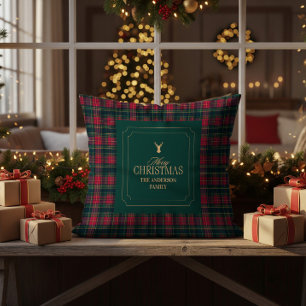 Coussin Tartan élégant Joyeux Noël Nom de famille