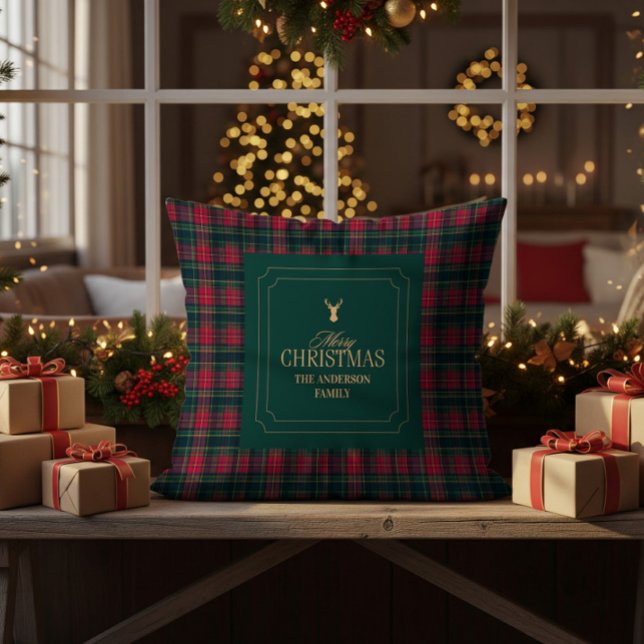 Coussin Tartan élégant Joyeux Noël Nom de famille (Créateur téléchargé)