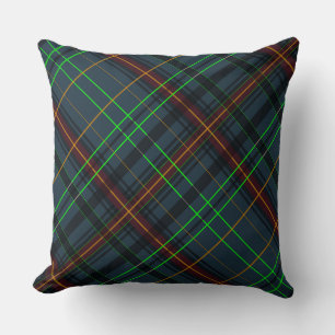 Coussin Tartan en bleu, orange, diagonale verte