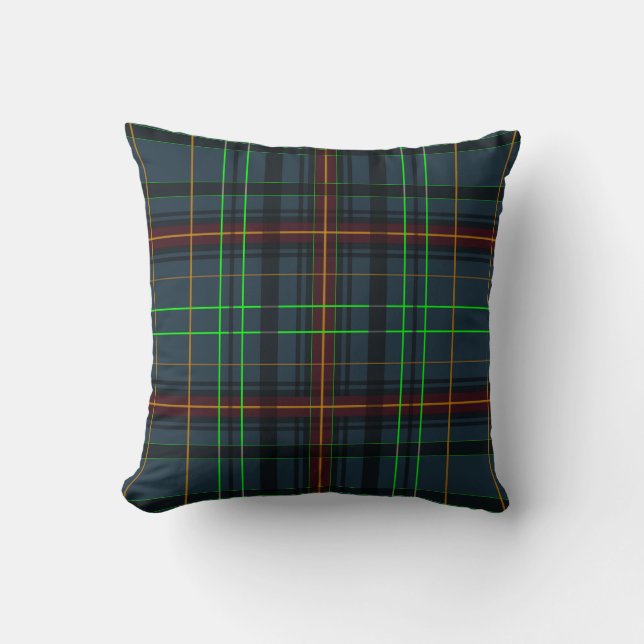 Coussin Tartan en bleu, orange, vert... (Recto)
