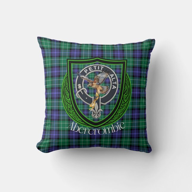 Coussin Tartan et blason du clan écossais Abercrombie (Recto)