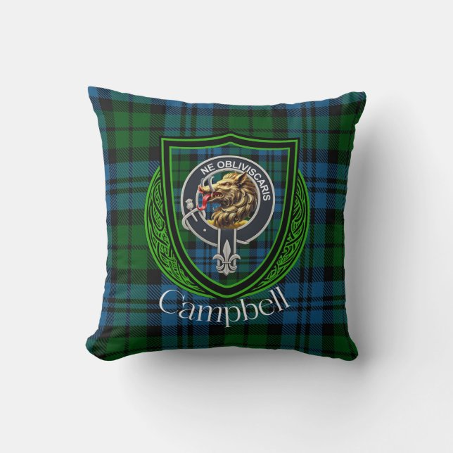 Coussin Tartan et blason du clan écossais Campbell (Recto)
