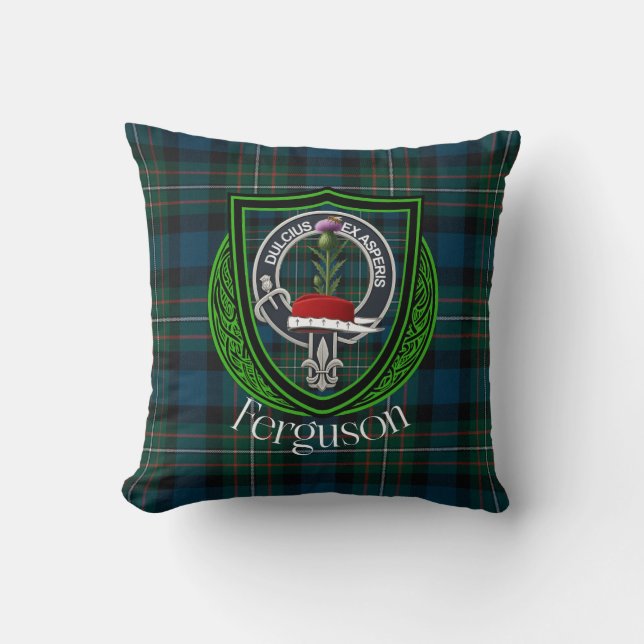 Coussin Tartan et blason du clan écossais Ferguson (Recto)