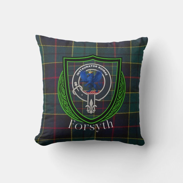 Coussin Tartan et blason du clan écossais Forsyth (Recto)