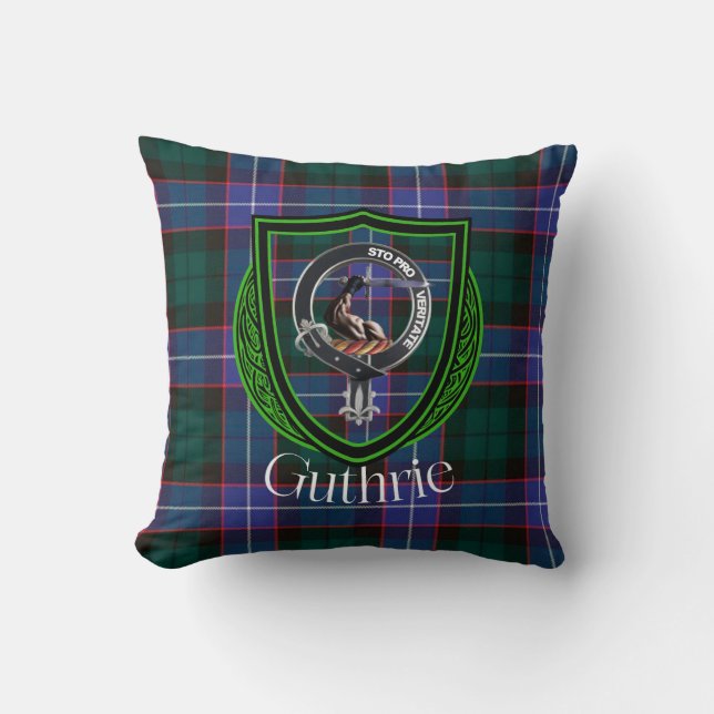 Coussin Tartan et blason du clan écossais Guthrie (Recto)
