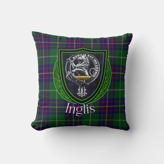 Coussin Tartan et blason du clan écossais Inglis (Recto)