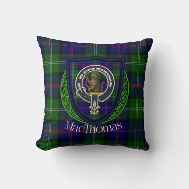 Coussin Tartan et blason du clan écossais MacThomas (Recto)