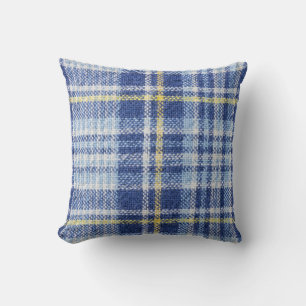 Coussin Tartan jaune bleu : Plaid tendance