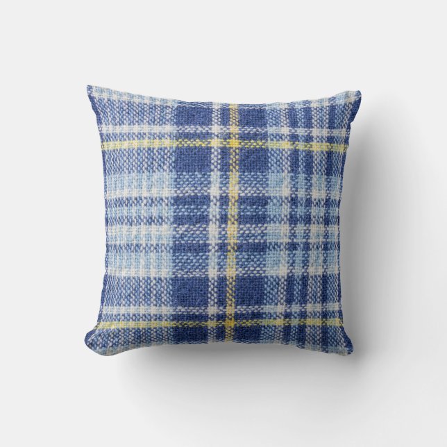 Coussin Tartan jaune bleu : Plaid tendance (Recto)