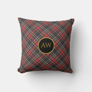 Coussin Tartan Monogramme Noir Rouge et Crème