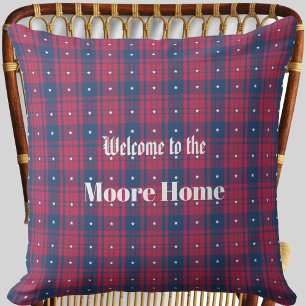 Coussin Tartan - Patriotique - Bleu Rouge Étoiles Blanches