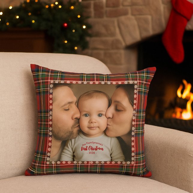 Coussin Tartan photo de Noël personnalisé (Créateur téléchargé)