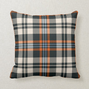 Coussin Tartan plaid automne motif en noir, orange, bleu
