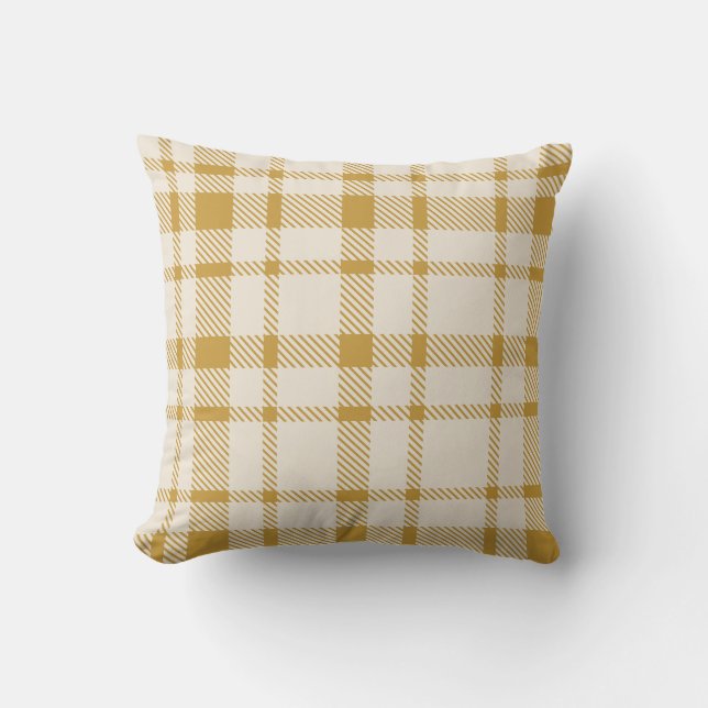 Coussin Tartan Plaid Classique Motif-Jaune & Crème (Recto)