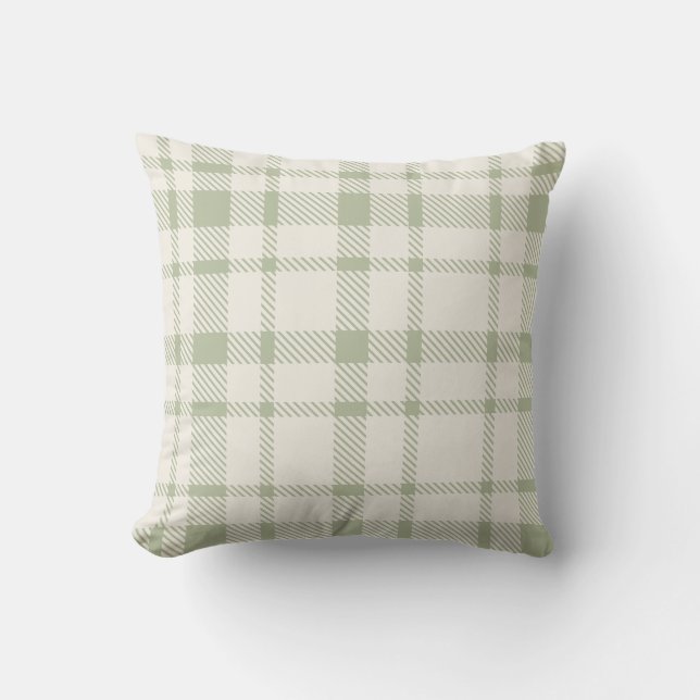 Coussin Tartan Plaid classique Motif-Mint vert et crème (Recto)