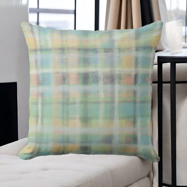Coussin Tartan plaid pastel sauge vert gris bleu jaune (Créateur téléchargé)