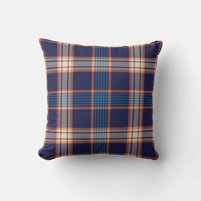 Coussin Tartan plaid, texture marine colorée. (Recto)