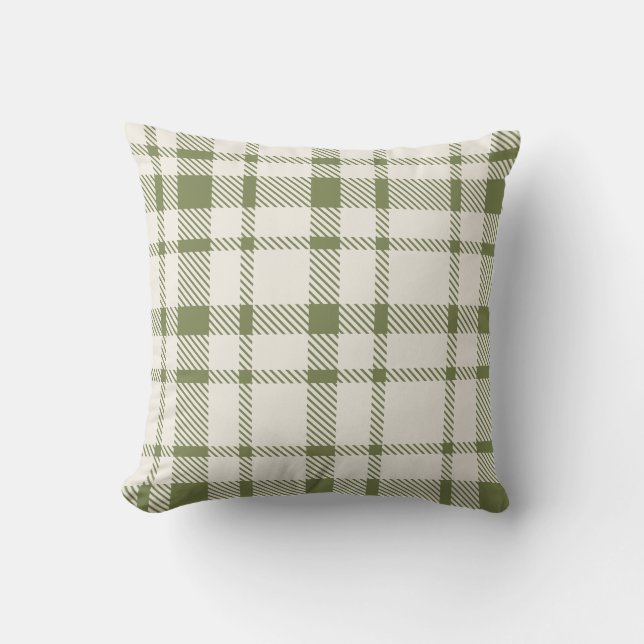 Coussin Tartan plat classique Motif-Olive Vert & Crème (Recto)