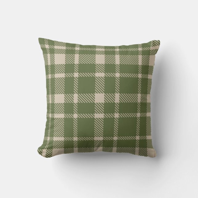 Coussin Tartan plat classique Motif-Olive Vert & Crème (Recto)