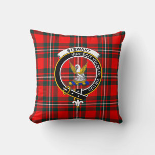 Coussin Tartan Royal Stewart avec badge et devise de clan 
