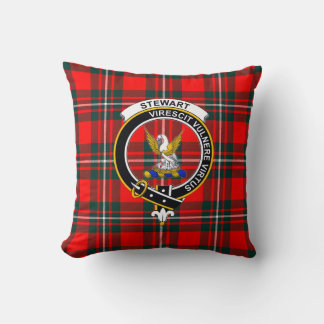 Coussin Tartan Royal Stewart avec badge et devise de clan