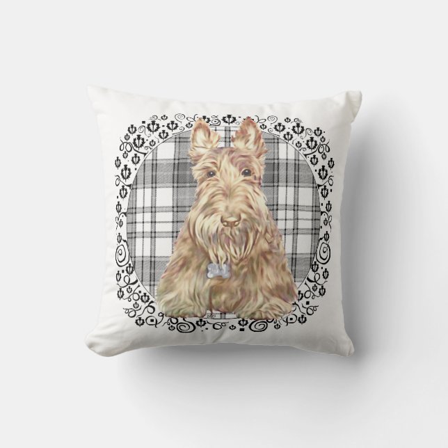 Coussin Tartan Scottie Noir & Blanc (Recto)