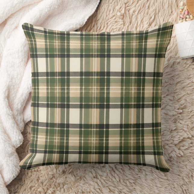 Coussin Tartan Vert de la Forêt de Bois (Couverture)