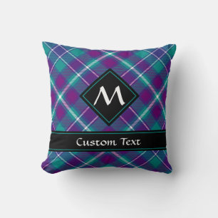 Coussin Tartan vert de mer, violet et bleu