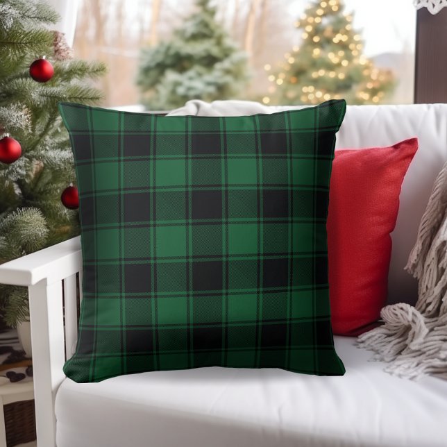 Coussin Tartan vert et noir de bison (Green and Black Buffalo Tartan Plaid Throw Pillow for your Christmas Holiday Decor)