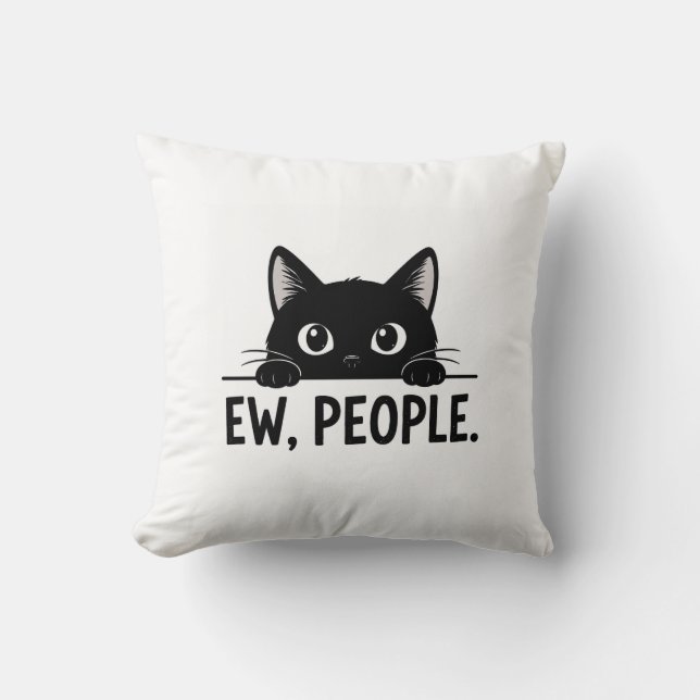 Coussin Tasse à café "Beurk, les gens." avec un chat noir  (Recto)