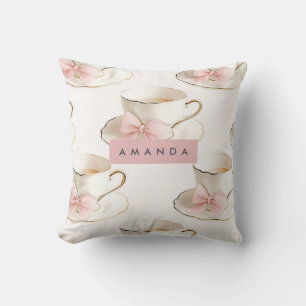 Coussin Tasse à thé à motif coquette élégant personnalisé