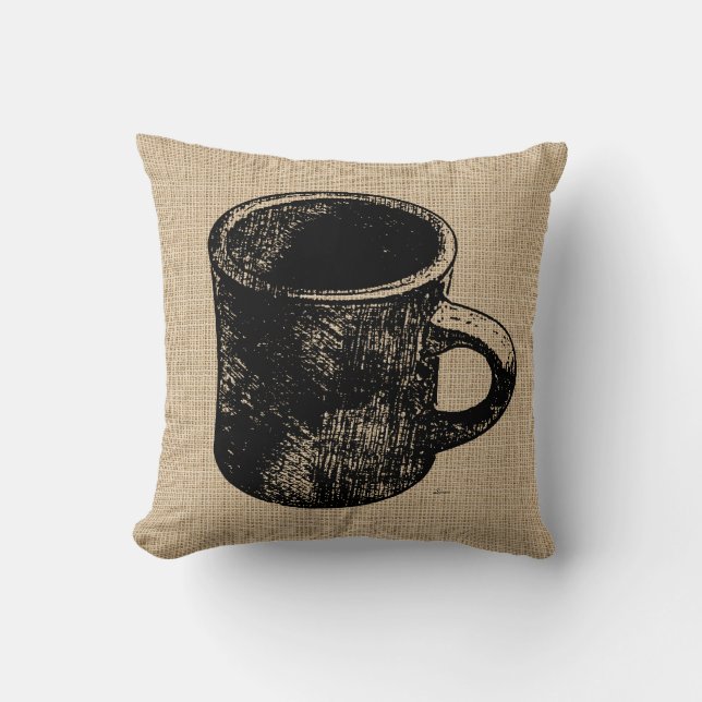 Coussin Tasse de café de regard de timbre (Recto)