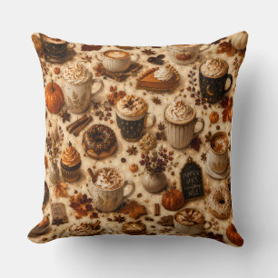 Coussin Tasse de café épicé à la citrouille cosy Latte d