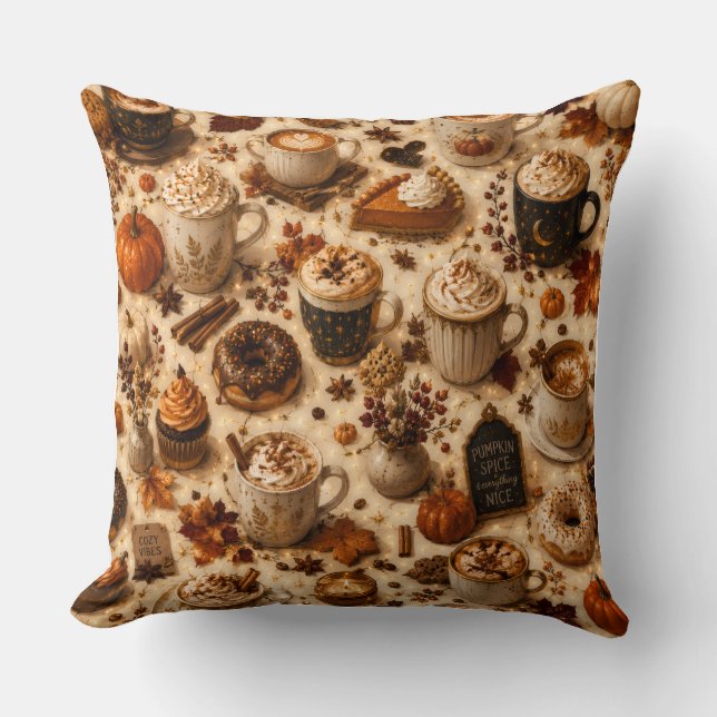Coussin Tasse de café épicé à la citrouille cosy | Latte d (Recto)