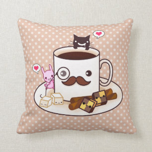 Coussin Tasse de café mignonne de moustache avec des
