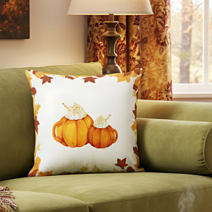 Coussin Tasse de citrouille de ferme automne accent cosy