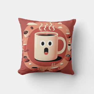 Coussin Tasses à café de dessin animé marrantes marrons