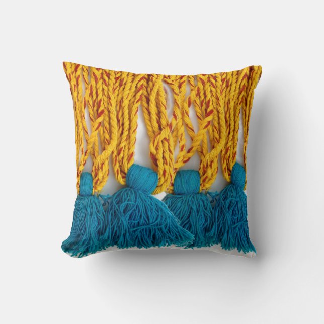 Coussin Tassles tribal tressé tissé (Recto)