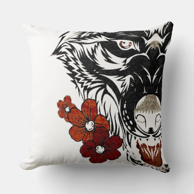 Coussin Tatoo Fleur Loup Vintage (Recto)