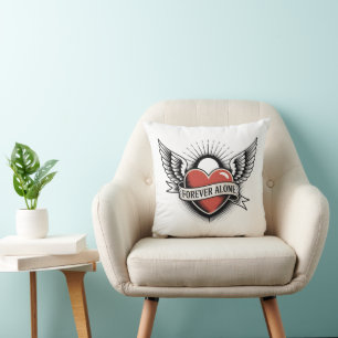 Coussin Tatouage : Cœur ailé avec "Seul pour toujours"