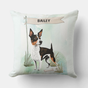Coussin Tatouage de Terrier Rat en aquarelle Chien personn