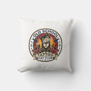 Coussin Tatouage École Ancienne Chat Mignon Design - École