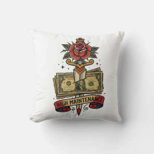 Coussin  Tatouage flash de rose au poignard d'argent à hau