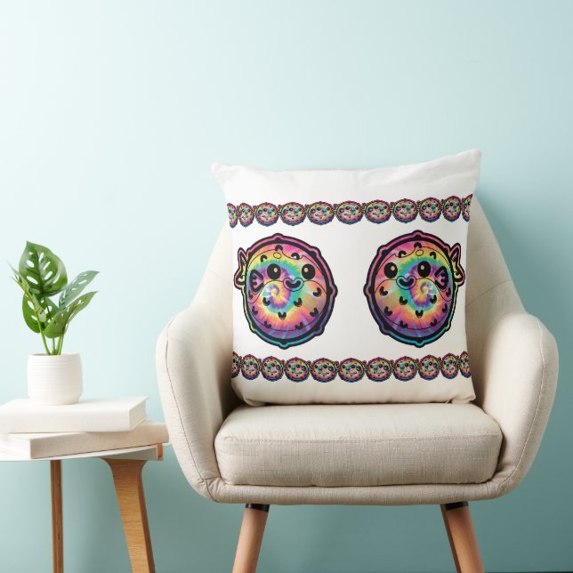 Coussin Tatouage Tie Dye Poisson Globe (Chaise)